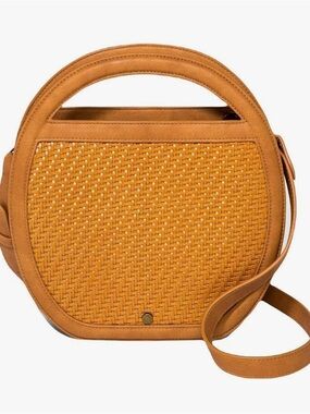 UNIVERSAL THREAD Woven Circle cut out Crossbody clutch Bag Cognac faux Leather